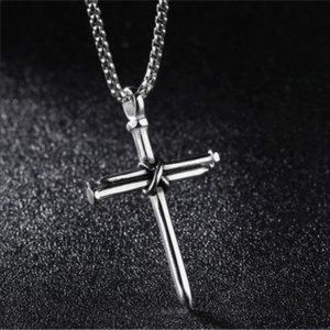 New Men’s Silver Nail Cross Chain Necklace​